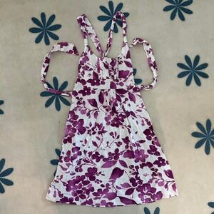 Y2K American eagle Hawaiian coconut girl hibiscus print babydoll tie-back dress